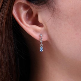 Inateannal Vintage Blue Tear Crystal Earrings Light Blue Crystal Drop Earrings Silver Rhinestone Stud Earrings Shiny CZ Bridal Earrings Jewellery for Women and Girls, Zinc