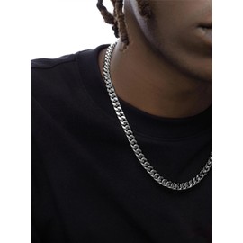 Oaldilee Mens Cuban Chain 7mm, Hip Hop Style Chains, Stainless Steel Cuban Link Chain for Men 26"