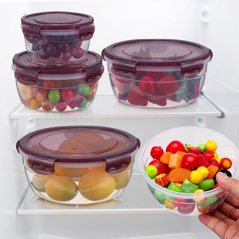 Set of 4 Food Storage Container with Lids, Plastic Mixing