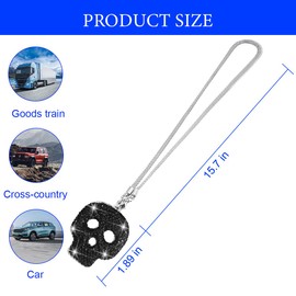 KHGUZ Bling Skull Car Rear View Mirror Pendant, Crystal Rhinestone Vehicle Hanging Charm Decoration, Diamond Auto Interior Rearview Ornament Accessories, Universal for SUV, Sedan, Truck (Black)
