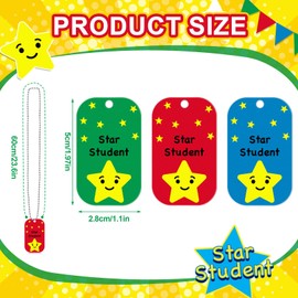Landical 24 Pcs Student Incentives Metal Star Student Dog Tag with Chains Recognition Tag Necklaces Education Awards Prizes Bulk for School Classroom Reward Teacher Supplies