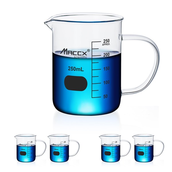 Maccx Glass Beaker with Handle, Vol. 250ml, Griffin Low Form