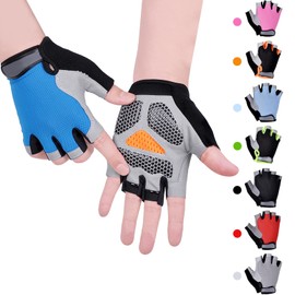 CubePlug Kids Boy Girl Cycling Climing Half Finger Gloves GEL Padded BMX Bike Fingerless [SPI] (L, Navy)