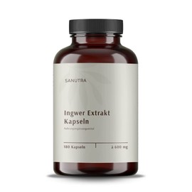 SANUTRA® Ginger Extract Capsules (180 x 600 mg, 15:1 Extract, 5% Gingerol), German Production, 6 Month Pack, Vegan, No Additives