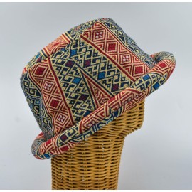 Colorful Roll Brim Hat, Bucket hat, Funky Tribal Fabric, Bright for Festivals, USA Colors. Boho Headgear for Hippies, Red White and Blue Gift, Burning Man, Hipster Style