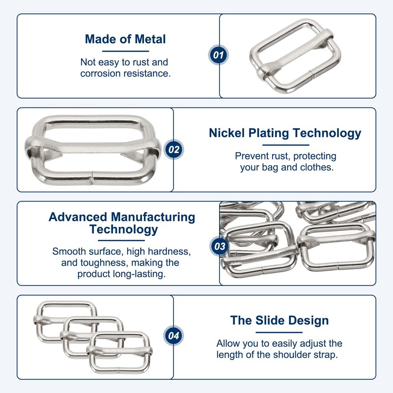 PATIKIL 16x25mm Slide Buckle, 24 Pcs Metal Adjustable Webbing Tri-Glide