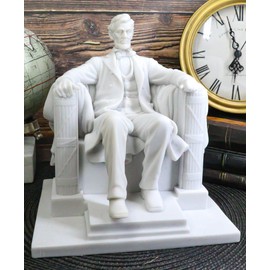 Ebros Gift Seated Abraham Lincoln Figurine in White Resin Finish 8" H Lincoln Memorial Colossal Sculpture 16th President of United States of America Historical Decor Civil War Transformational Leader