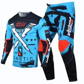 Willbros Motocross Jersey Pants Combo Offroad Dirt Bike Riding MX Gear Set Protective Suit Racewear Blue (Jersey XXL Pants 38)