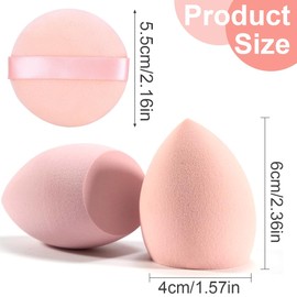 VIUWIZE Set of 4 beauty blender and two powder puffs, make-up sponge set, foundation, liquid make-up sponge, sponge make-up tools, washable, latex-free sponge