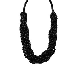 COLORFUL BLING Ethnic Natural Wood Beads Necklace for Men Women Africa Wooden Chain Chunky Strand Necklace Statement Hip Hop Jewelry-twist black