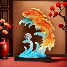 11.5 Inch Large Chinese Feng Shui Fish Statue FengShui Fishes Decor Home Office Decoration Tabletop Decor Ornaments Good Lucky Gifts