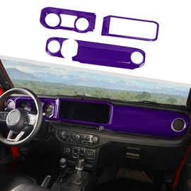 Jimen Fit for Jeep Wrangler JL JLU & Gladiator JT 2024-2025, 4PCS Center Console Dash Trim & Dashboard Cover Navigation Panel Interior Overlay (Purple)