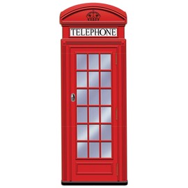 Beistle 6' 6" x 28.5" Corrugated Cardboard Life Size Red Phone Booth Stand-Up With Easel For London Theme British Party Photo Prop