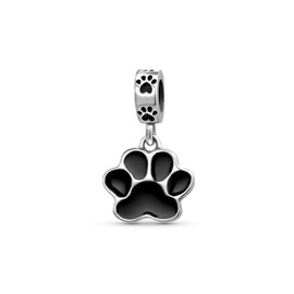 925 Silver Black Enamel Dog Paw Animal Dangle Bead Charm