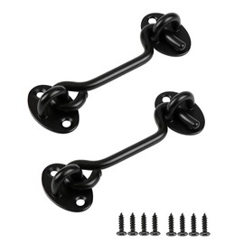 Bmeigo 2PCS 4 inch Hook and Eye Latch Set, Stainless Steel 100mm Gate Hook Heavy Duty Cabin Hook Barn Door Swivel Latch Locks for Window, Door, Shed, Garage, Cabinet (Black)