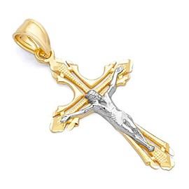 GoldenMine Fine Jewelry Collection 14k Two Tone Gold Jesus Cross Religious Charm Pendant