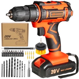 loonpon 20V MAX Lithium Cordless Drill/Driver with Dual-Speed & Torque Control