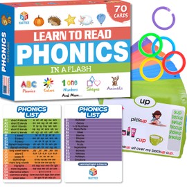 70PCS Phonics CVC Flash Cards Set 20 Phonic Stages Bonus 10 Life Skill Cards Sorting Rings Learn to Read in Blends, Long Vowels, Digraphs for PreK-3rd Grade (Alphabet, Colors, Numbers, and More)