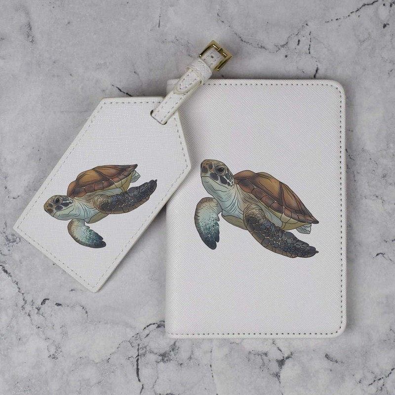 Azeeda 'Sea Turtle' Passport Cover & Luggage Tag Travel Set