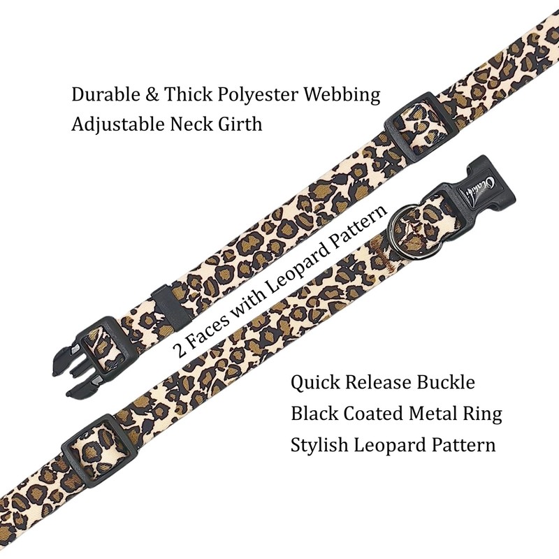 Olahibi Dog Collar Leash Set, Leopard Pattern, Polyester Material, Adjustable