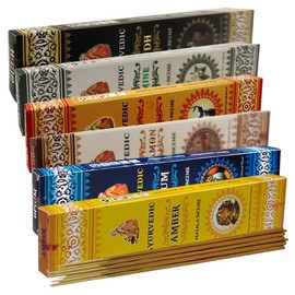 Ayurvedic Incense Sticks Variety Pack #4 and Ash Catcher Bundle with 6 Popular Fragrances
