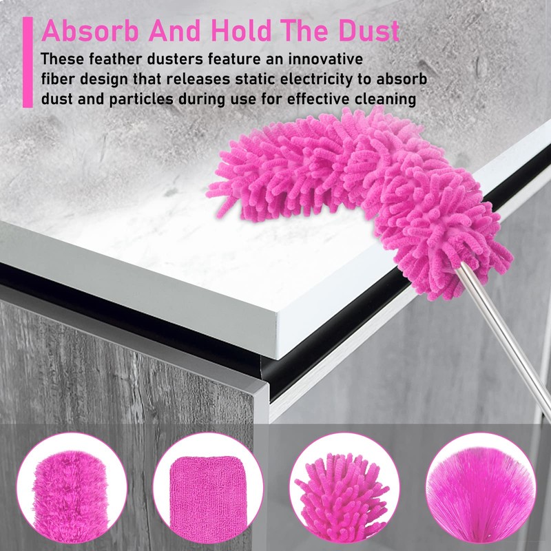 ThinkLearn Microfiber Dusters for Cleaning,14PCS Feather Dusters with Extension Pole,Bendable