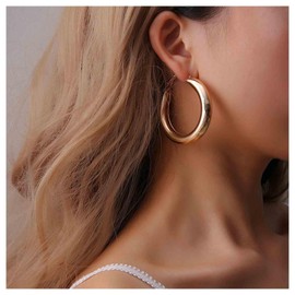 Allereyae Vintage Hollow Circle Drop Earrings Large Circle Hoop Dangle Earrings Gold Circle Stud Earrings Polish Circle Huggie Earrings for Women (Gold)
