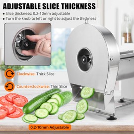 GarveeHome Commercial Vegetable Slicer, Electric Vegetable Fruit Slicer 0-0.4'' Thickness Adjustable, Stainless Steel Vegetable Slicer Machine for Slicing Lemon Potato Onion Tomato