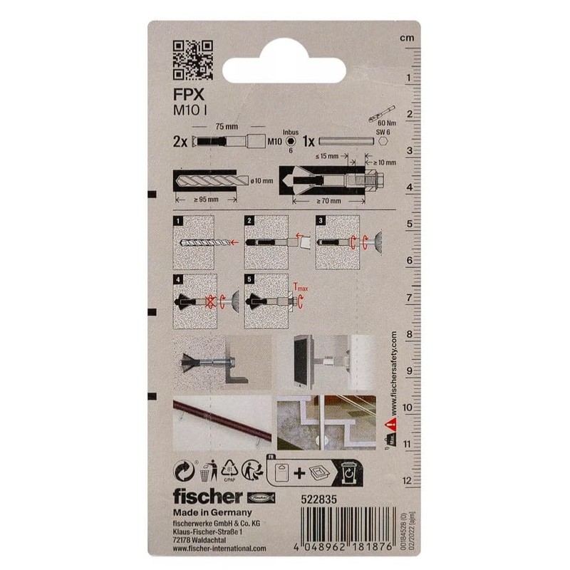 Fischer FPX M10 Aerated Concrete Anchor, Pack of 2, Stainless