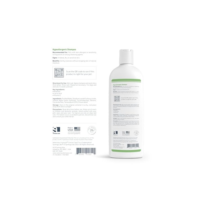 Synergylabs Veterinary Formula Clinical Care Hypoallergenic Shampoo for Dogs and