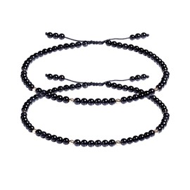 Jewever 2PCS Gemstone Anklet Bracelet for Women Foot Beaded Stone Healing Energy Crystal Beach Foot Jewelry Adjustable (2 Black Obsidian)