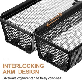 10 Pcs Drawer Organizer Silverware Drawer Organizer Mesh Utensil Drawer Organizer for Kitchen Drawer Silverware Tray with Interlocking Arm for Flatware Fork Spoon Knife Makeup, 9 x 3 x 2 Inch, Black