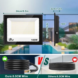 URTBST Outdoor LED Floodlight, 100 W, 7000 K Cool White, 10000 LM Super Bright, IP67 Waterproof, 240 LEDs, Outdoor Security Spotlight for Yard, Garage, Garden, Driveway