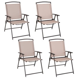 Giantex Set of 4 Patio Folding Chairs - Outdoor Sling Chairs with Armrests and Rustproof Steel Frame, Patio Dining Chairs with Breathable Fabric for Garden, Backyard Poolside Indoors, No Assembly