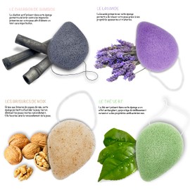 Konjac Organic Exfoliating Sponge by Breaking Nut Shells for the Body | Set of 2 Body Sponges | Natural Cleansing Vegetable Sponge