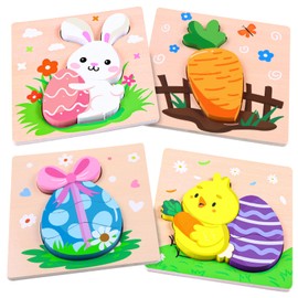 DIYDEC 4 Pack Easter Wooden Puzzles for Kids Toddlers Wooden Jigsaw Puzzles Easter Wood Toys for Basket Stuffers Egg Hunt Learning Educational Gifts Party Favors Classroom Prize