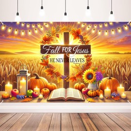 BlissYard Fall Thanksgiving Party Backdrop Banner He Never Leaves Photography Background Fall Maple Leaves Pumpkin Outdoor Banner 71x43 Inchs Autumn Thanksgiving Party Decoration