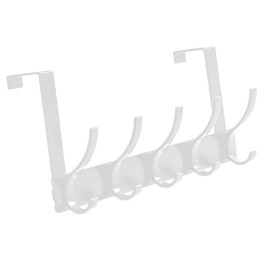 NHBETYS Over Door Hanger, Heavy-Duty Organizer Rack with 5 Hooks Stainless Steel Over Door Hanger Over Door Hook Space Saving Over Door Coat Hook for Coats, Hats, Bags, Clothes, Towels