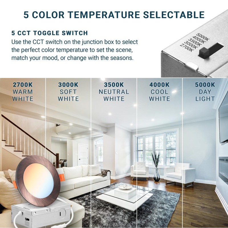 PARMIDA (6 Pack) 4 Inch 5CCT Ultra-Thin LED Recessed Lighting