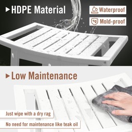 BRIOPAWS Shower-Bench-Seat-Waterproof | White Shower Stool-for-Inside-Shower | HDPE Plastic | Bathroom-Benches w/Storage Shelf & Handles | Shaving Legs | Indoor Outdoor Use | 21.8 x 14 x 18.1 Inch