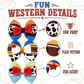 Danyarts 6 Pack Cowboy Hair Bows for Girls, Western Cowgirl Hair Clips