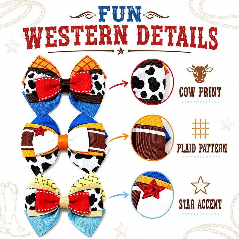 Danyarts 6 Pack Cowboy Hair Bows for Girls, Western Cowgirl
