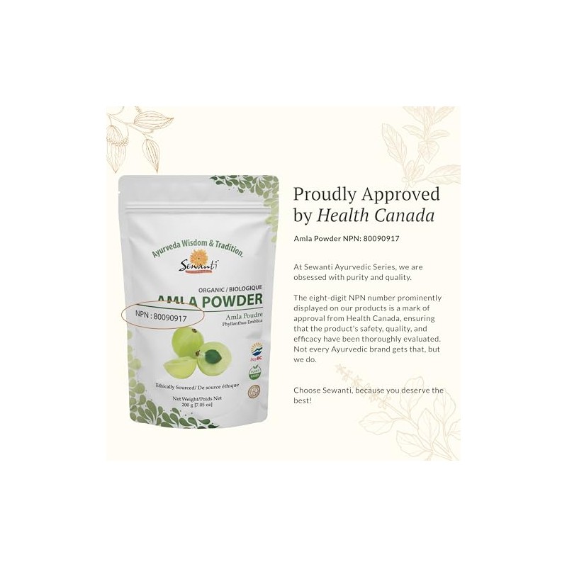 Sewanti Sewanti Organic Amla fruit Powder, NPN 80090917, 200 gram