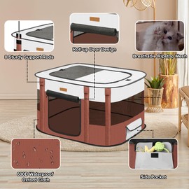 Dog Playpen - Foldable Cat Play Pens for Pubby, Kitten, Rabbit, Portable Pet Tent with Carring Bag for Indoor/Outdoor Travel Camping (Brown-Large)