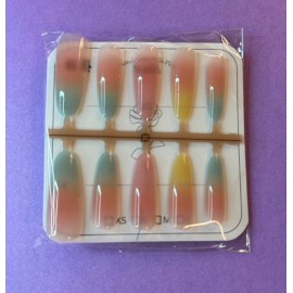 Unbranded 10Pcs Long Almond False Press on Nails Fingertip Rainbow Candy Color Fake Nails