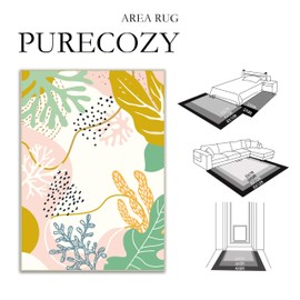 PureCozy 6x9 Pink Washable Area Rugs for Living Room Large Non Slip Indoor Cute Soft Throw Low Pile Kids Nursery Rug Thin Coral Print Carpet for Office College Dorm Laundry Dining Room Bedroom