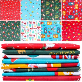Qpout 8 Pieces Christmas Fabrics(50x50 cm), Santa Claus Christmas Tree Deer Christmas Fat Quarters Fabric Bundles Patchwork Cotton, Multi-Color Christmas Material Fabric Panels for DIY Sewing Quilting