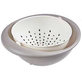VECELO 2 In 1 Colander Strainer with Bowl Set, Fruit Vegetable Washing Colanders & Food Strainers, Heat-Resisted, Double Layer Colander for Kitchen for Pasta, Berry, Salads, Grey