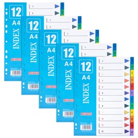 Folder Index A4 Coloured 12-Piece Dividers for Folders Numbered 1-12 Multi-Purpose Index Dividers Extra Wide PVC Dividers for Organising (Set of 5)