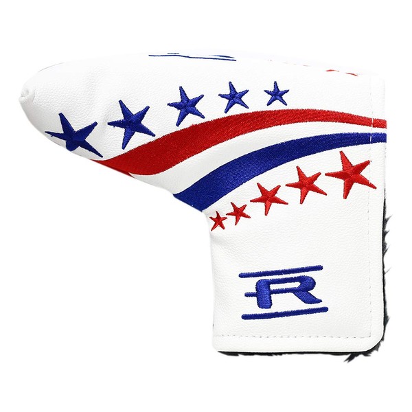 Rife Golf Collectors Edition - Retro L Shape Blade Putter Red White Blue Style Headcover. Limited Edition Tour Vintage Leather Style Custom Design Putter Head Cover